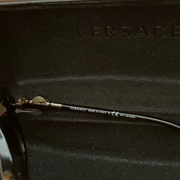 Versace Black Polarized Sunglasses with Gold Logo Accents - Picture 4 of 7
